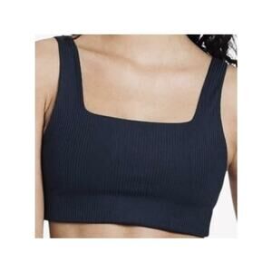 Girlfriend Collective Tommy Ribbed Black Square Neck Sports Bra M Pilatescore